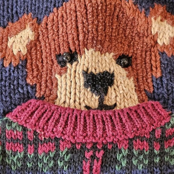 90s Teddy Bear Cardigan Sweater Sports M/L Handknit Football Soccer Cheerleader - Picture 7 of 11